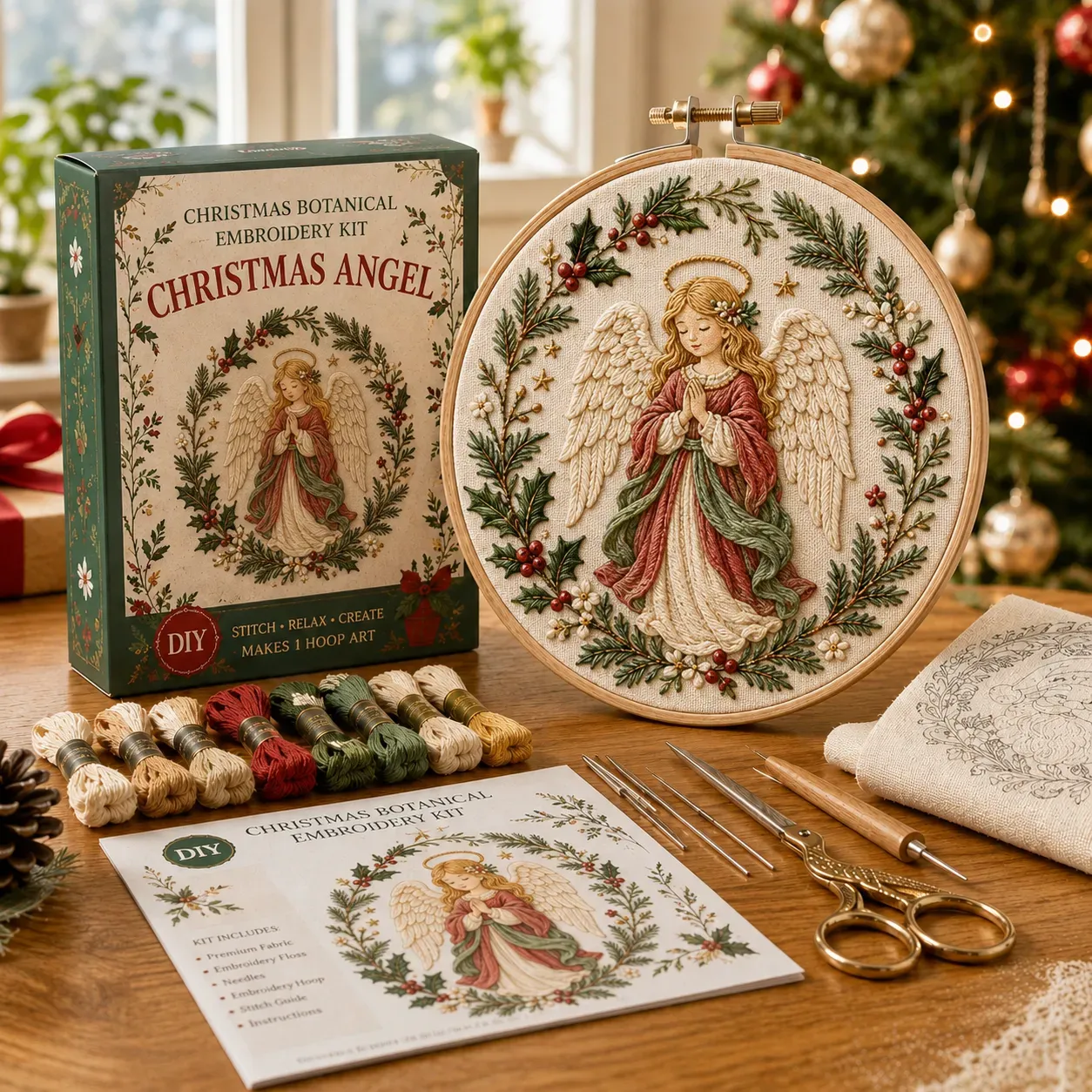 ⏳ Last Day 49% OFF – 🎄Beginner-Friendly Christmas Festive Needlework Kit | Complete DIY Set with Pre-Printed Fabric, Wooden Hoop, Floss, Needles & Step-by-Step Guide Included 💕