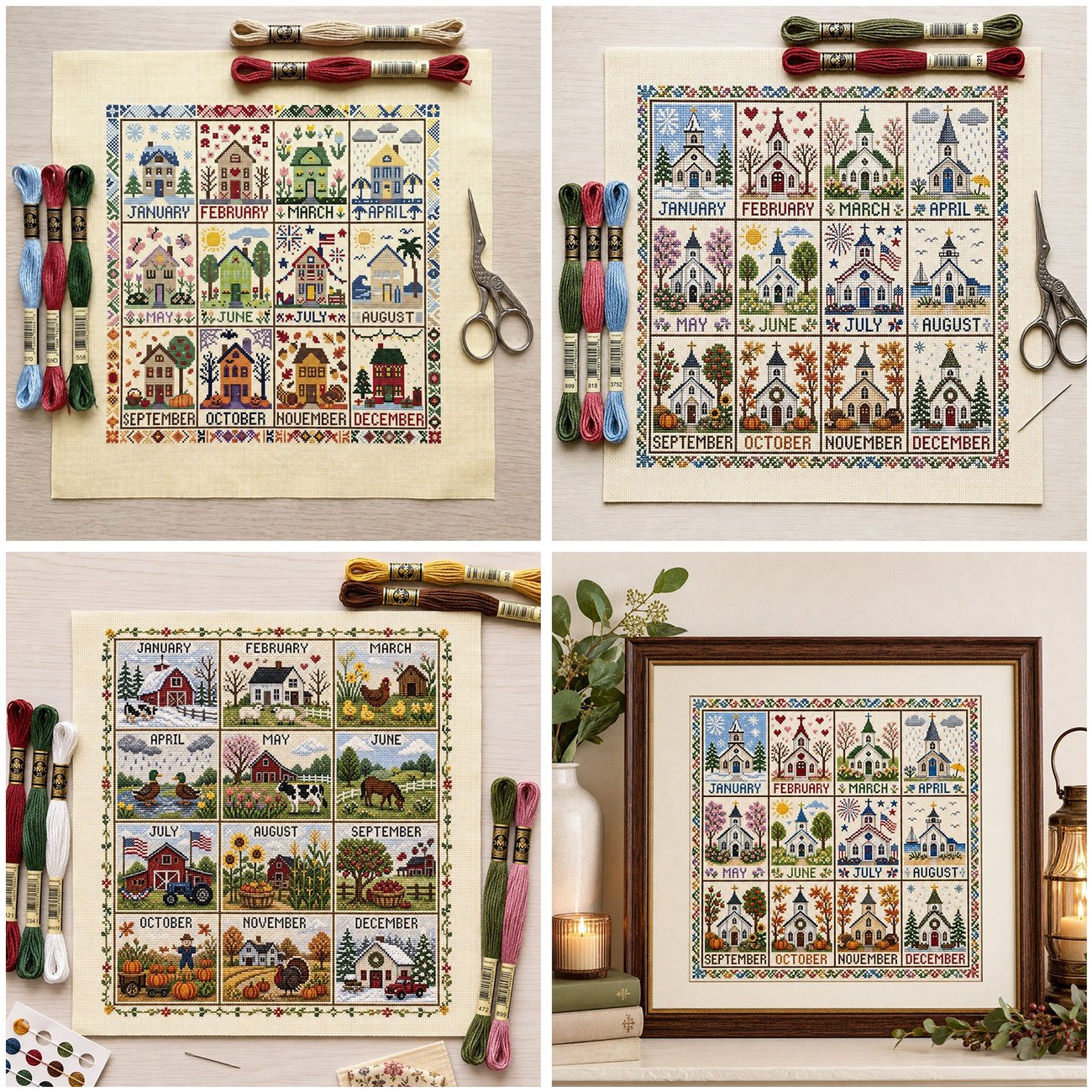 🔥LAST DAY 69% OFF -🏡 12-Month Seasons & Holidays Cross Stitch Kit — Relaxing DIY Craft Project for Beginners & Craft Lovers