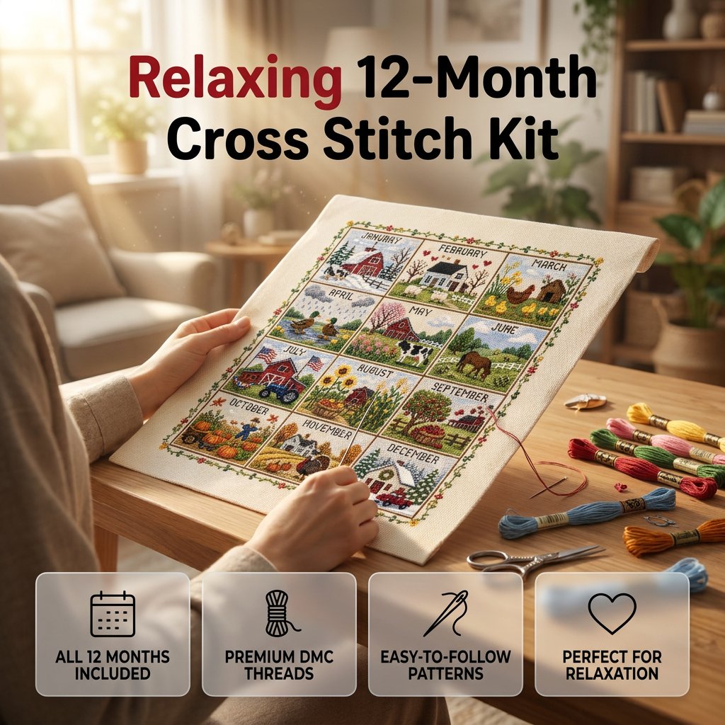🔥LAST DAY 69% OFF -🏡 12-Month Seasons & Holidays Cross Stitch Kit — Relaxing DIY Craft Project for Beginners & Craft Lovers