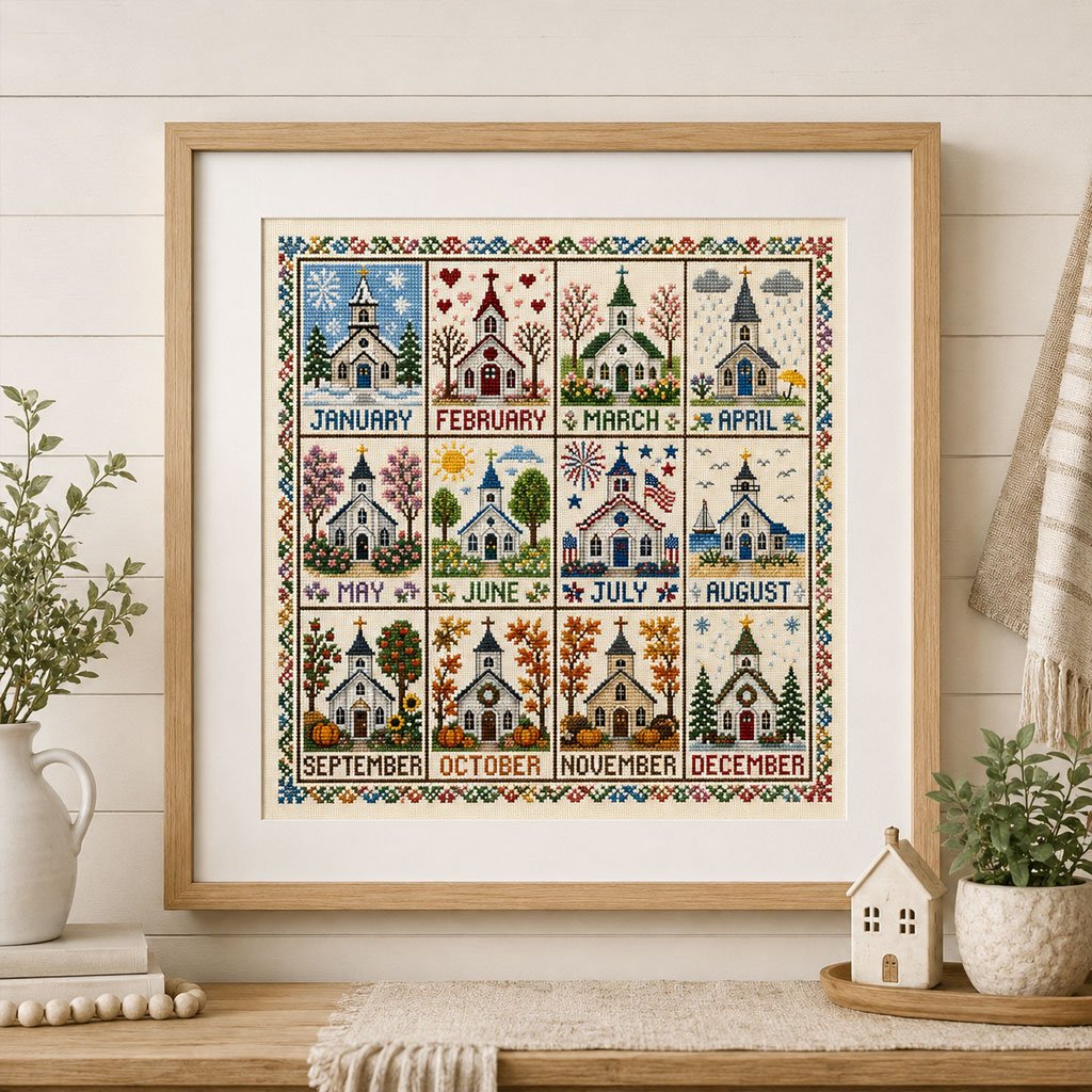 🔥LAST DAY 69% OFF -🏡 12-Month Seasons & Holidays Cross Stitch Kit — Relaxing DIY Craft Project for Beginners & Craft Lovers