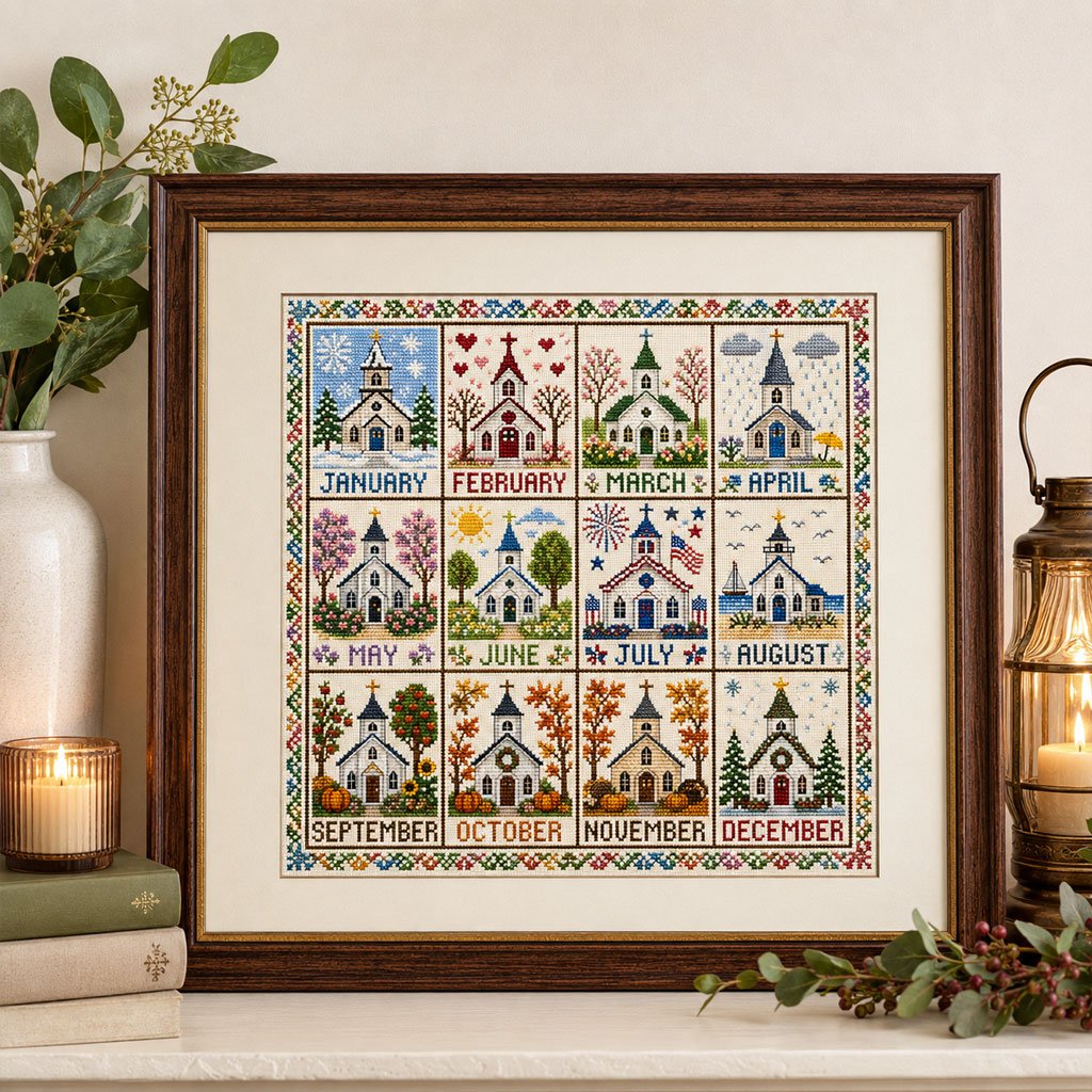 🔥LAST DAY 69% OFF -🏡 12-Month Seasons & Holidays Cross Stitch Kit — Relaxing DIY Craft Project for Beginners & Craft Lovers