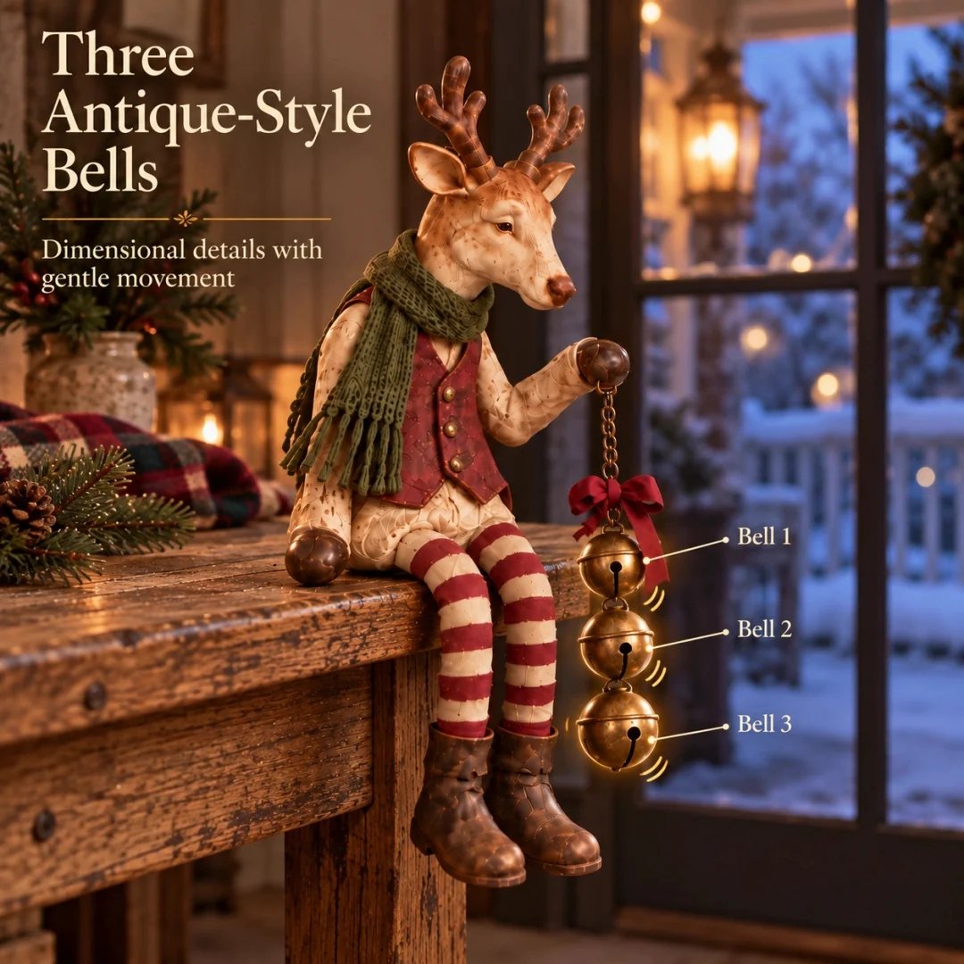 Three antique style bells on Christmas reindeer Three antique style bells on Christmas reindeer