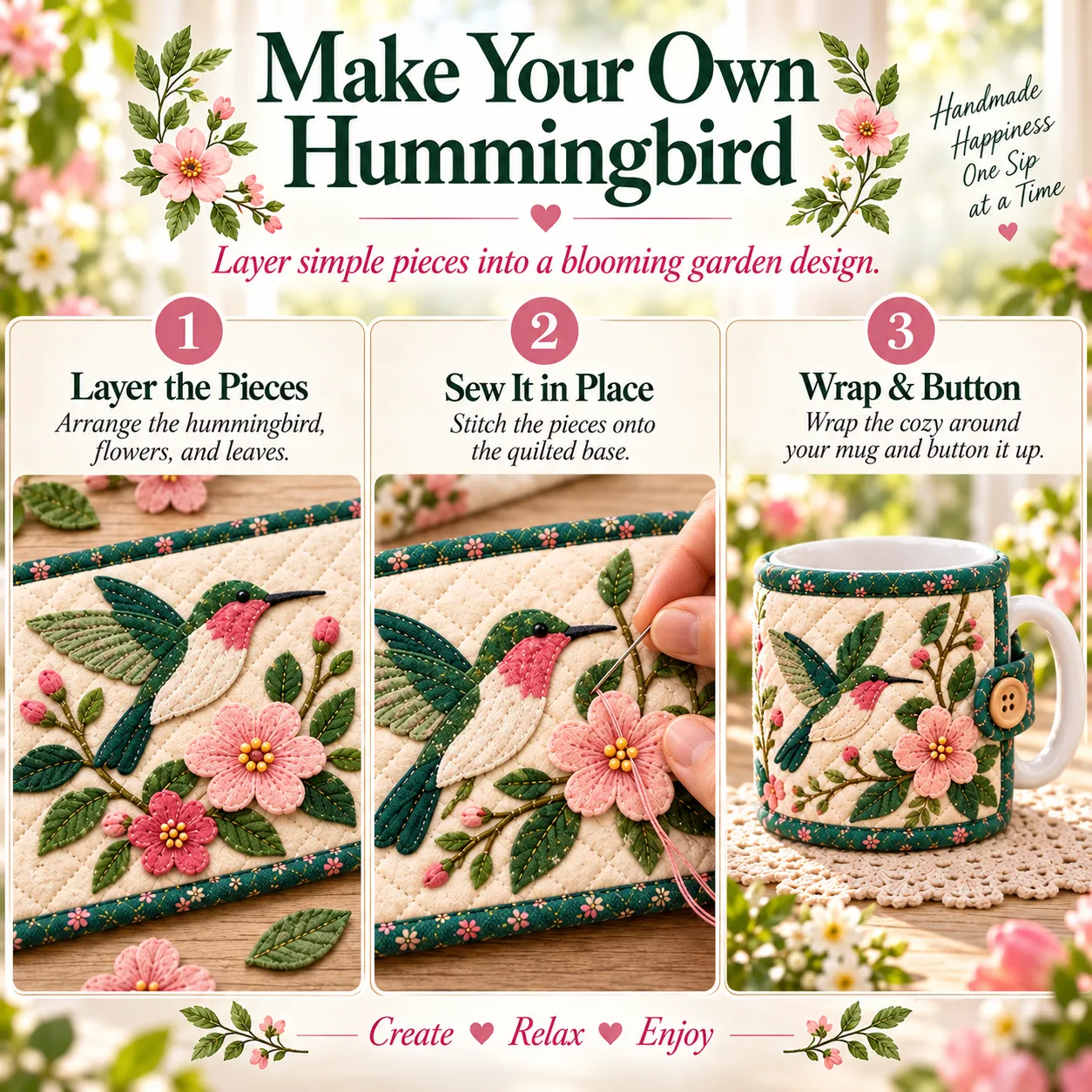 🌸Garden Quilted Mug Cozy DIY Kit