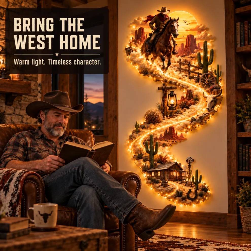 Western Cowboy LED Wall Decor in rustic home setting