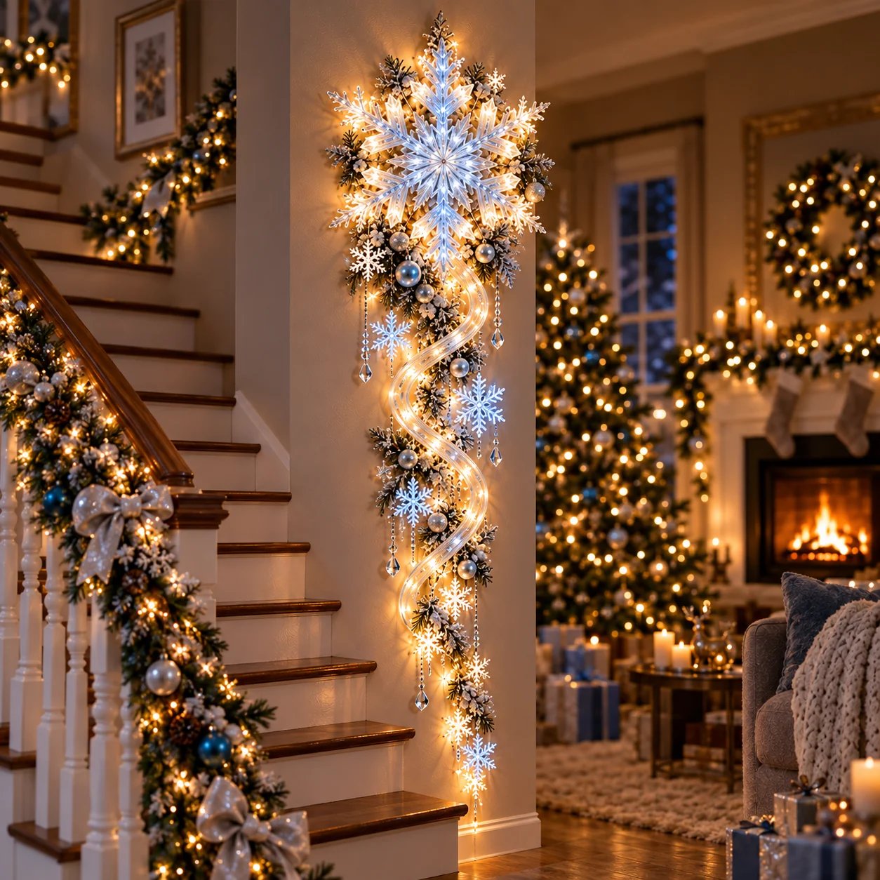 Giant Snowflake Blizzard Trail Christmas wall light