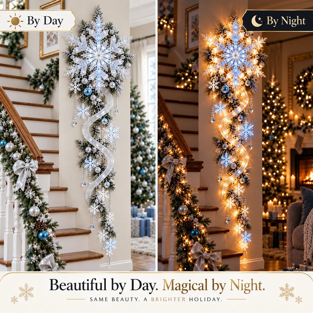 Snowflake Blizzard Trail daytime and nighttime comparison