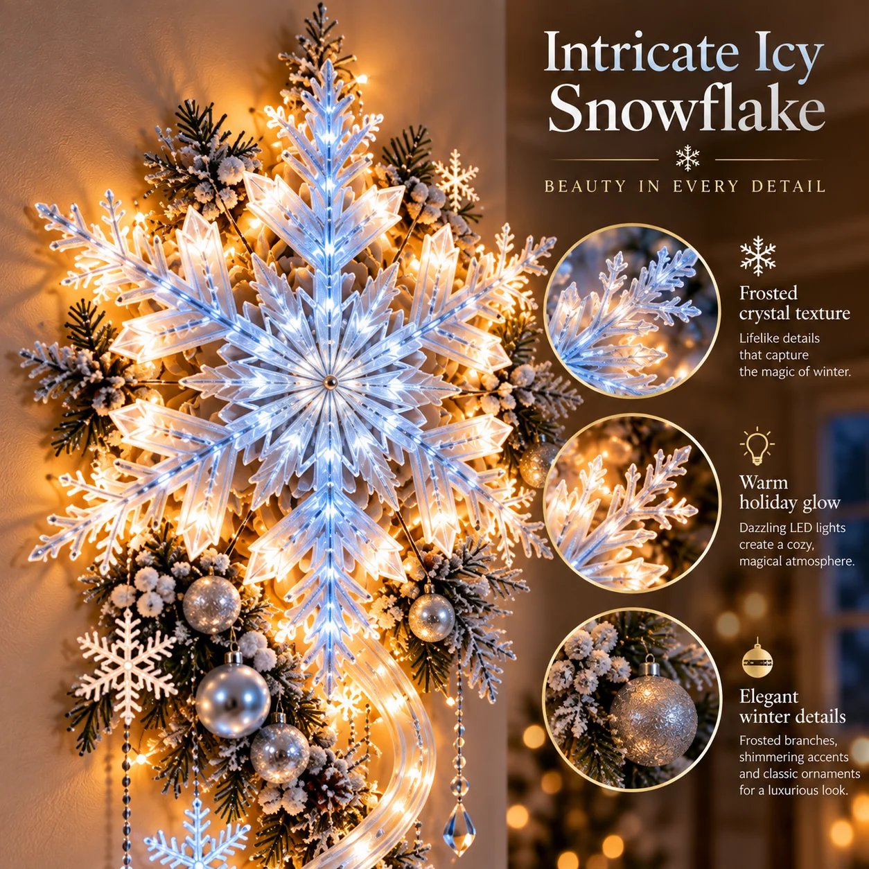 Giant icy snowflake detail