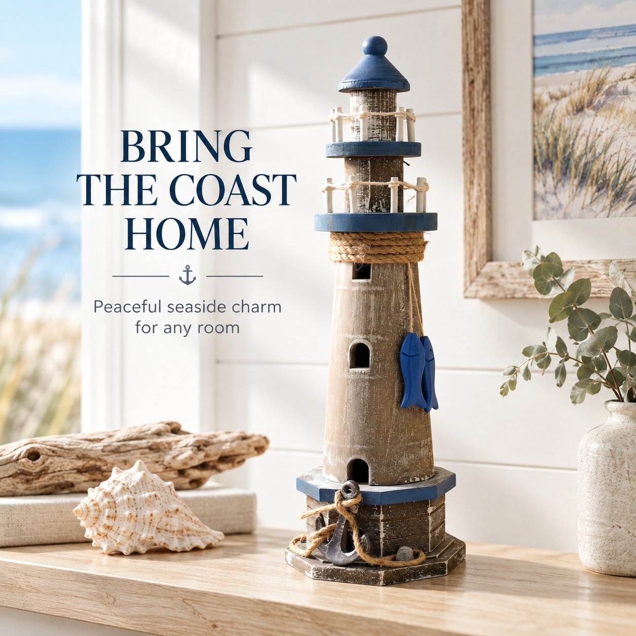 🌊 Vintage Coastal Wooden Lighthouse Decor