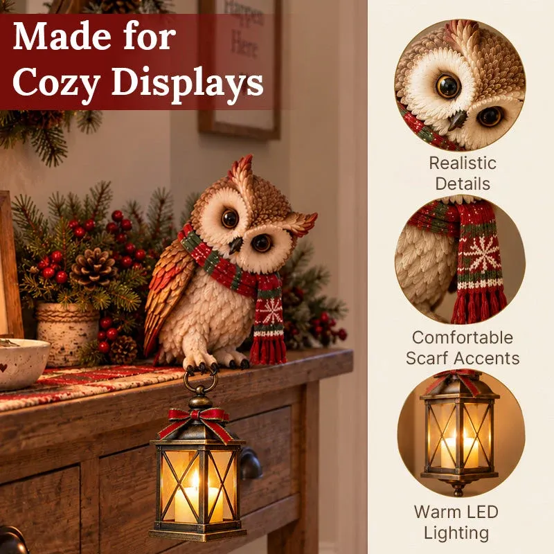 Christmas Owl Lantern Figurine