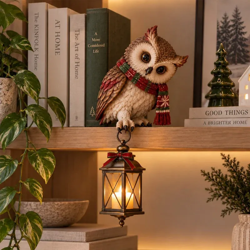 Christmas Owl Lantern Figurine