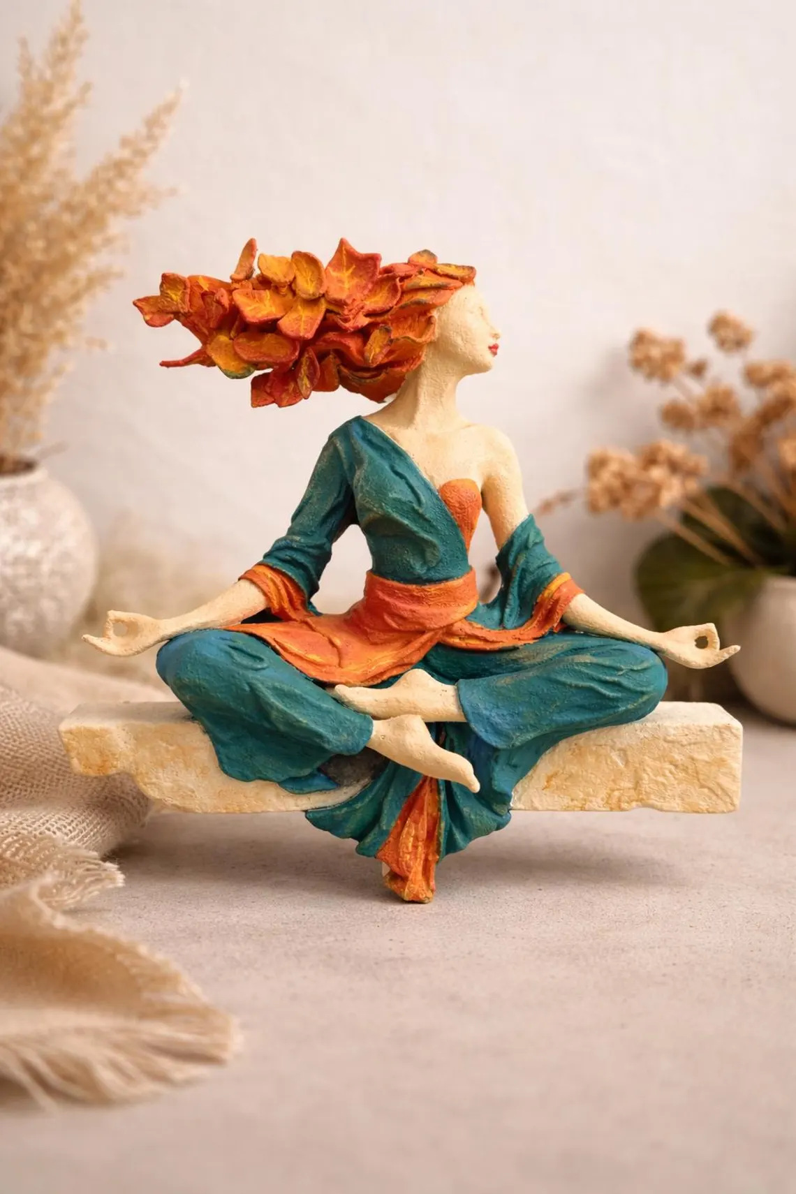 Unique Meditating Nature Goddess Sculpture, Spiritual Home Decor