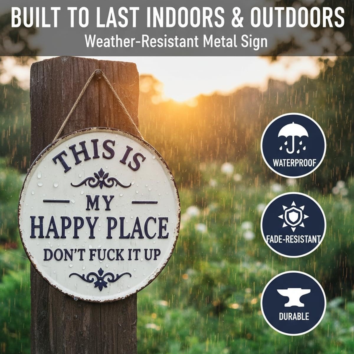 📢📢LAST DAY SALE 50% OFF✨Happy Place – Vintage Statement Metal Sign