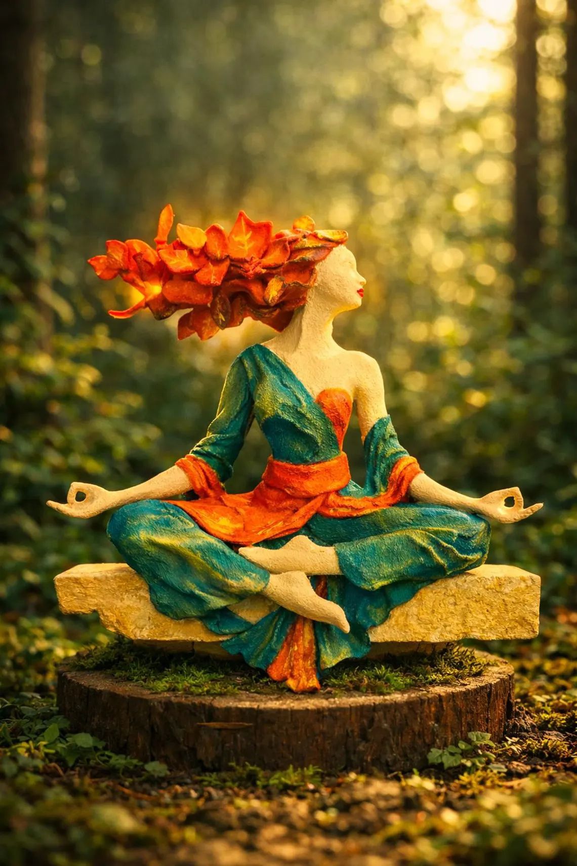 Unique Meditating Nature Goddess Sculpture, Spiritual Home Decor