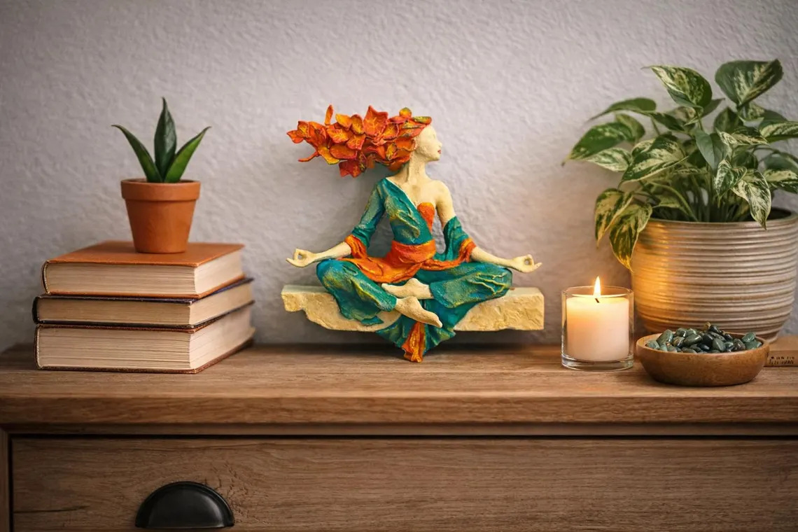 Unique Meditating Nature Goddess Sculpture, Spiritual Home Decor