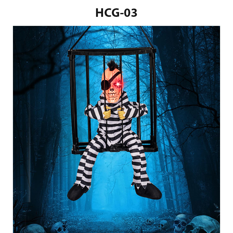 💀 Motion Activated Prisoner Skeleton Halloween Prop – Screaming Jump Scare Decoration With Flashing Red Eyes