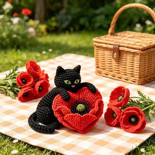 🔥LAST DAY 49% OFF - 🖤Unisex Memorial Day Poppy Cat Handcrafted Keepsake