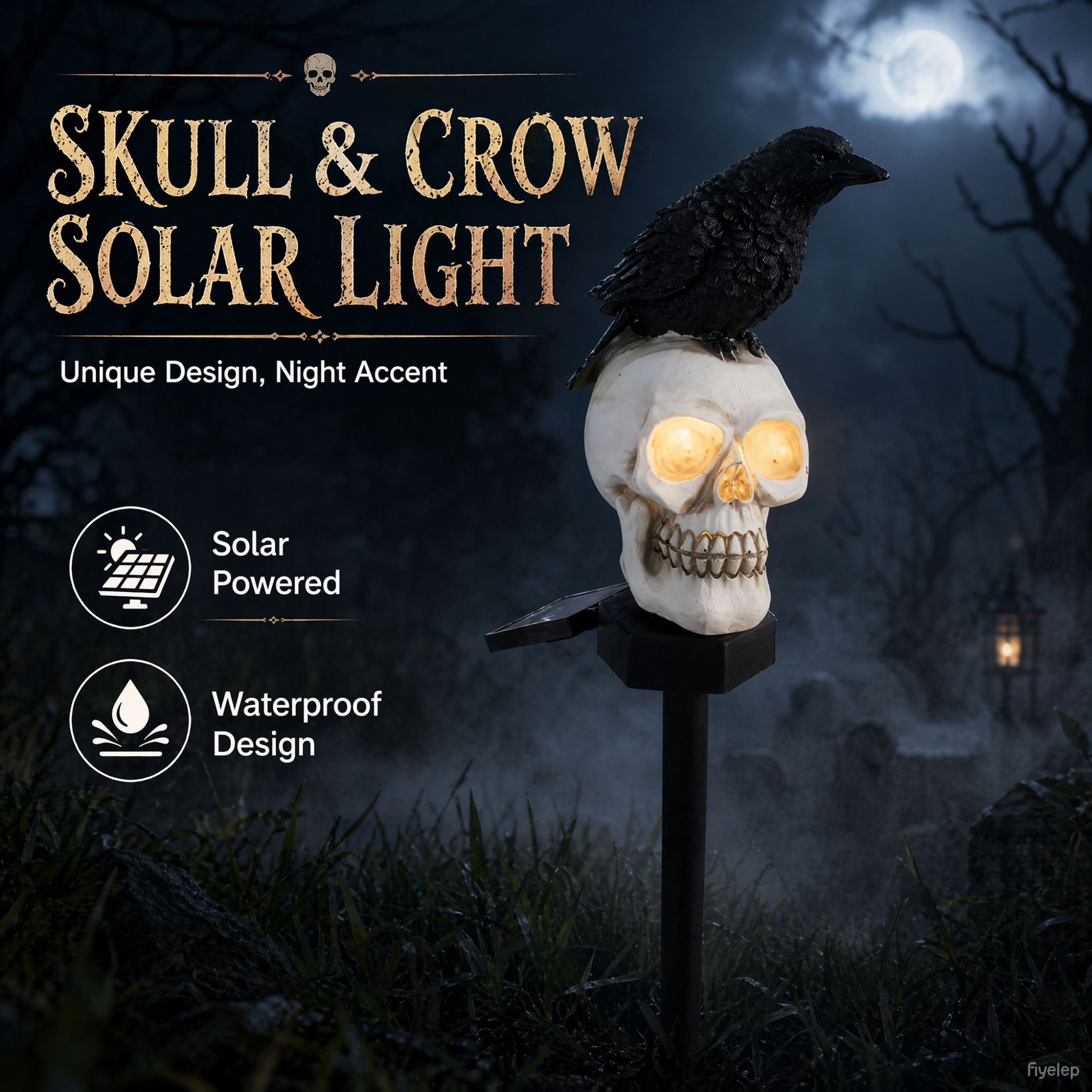 🐦‍⬛Animated Raven Skull Solar Garden Stake – Spooky Moving Halloween Outdoor Yard Decor