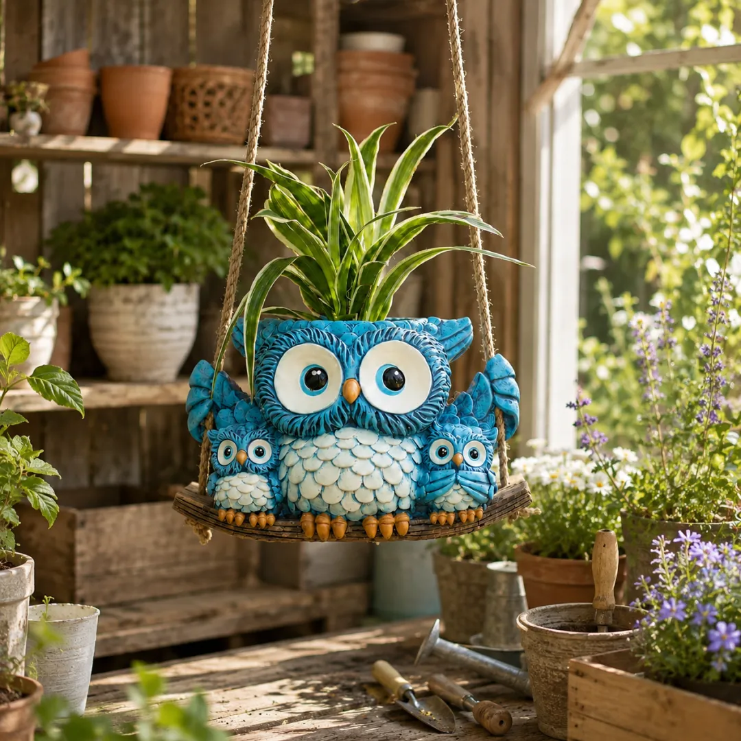 Owl Family Hanging Planter