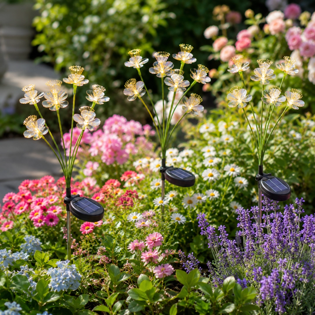 Solar Flower Garden Stake Light, 6-Flower Bouquet