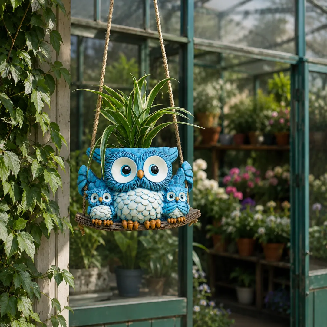 Owl Family Hanging Planter