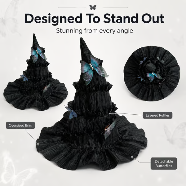🖤 Gothic Butterfly Witch Hat