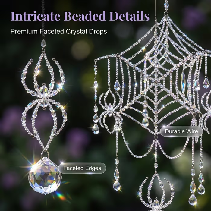 🕷️ Handmade 3D Crystal Spiderweb Suncatcher  Ready-to-Hang Window Decor