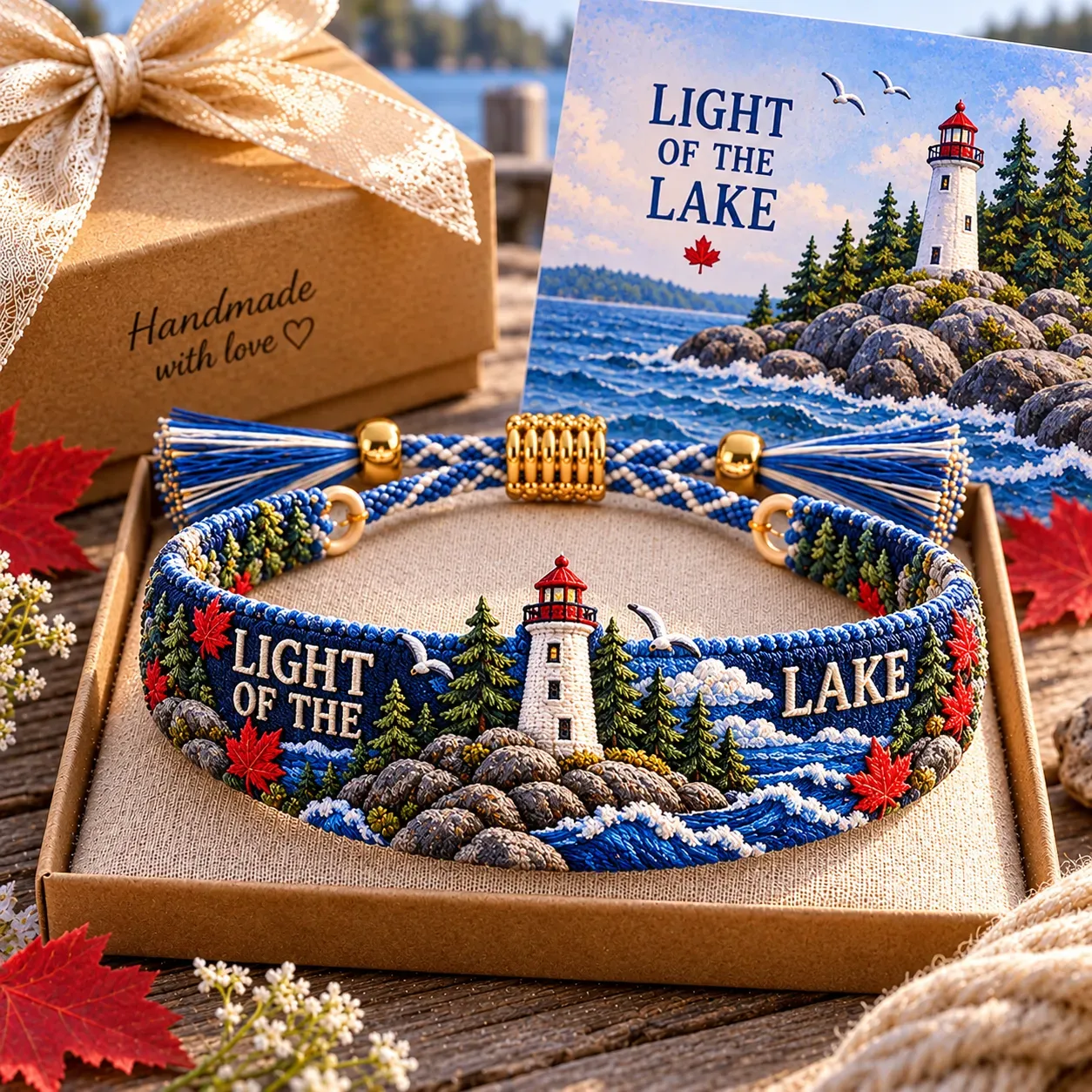 🌊 Lake Ontario Forever Embroidered Bracelet |Meaningful Message & Gift-Ready Keepsake Box 🍁