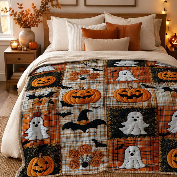 🎃🔥Halloween Pumpkin & Bat Flannel Throw Blanket, Soft Lightweight Cozy Blanket for Sofa & Bed(✨Buy 2 Free Shipping)