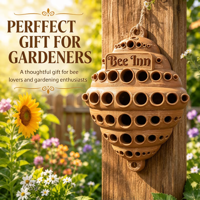 🐝 Bee Inn Hanging Bee Hotel  Rustic Solitary Bee House Pollinator Nesting Shelter for Garden Decor