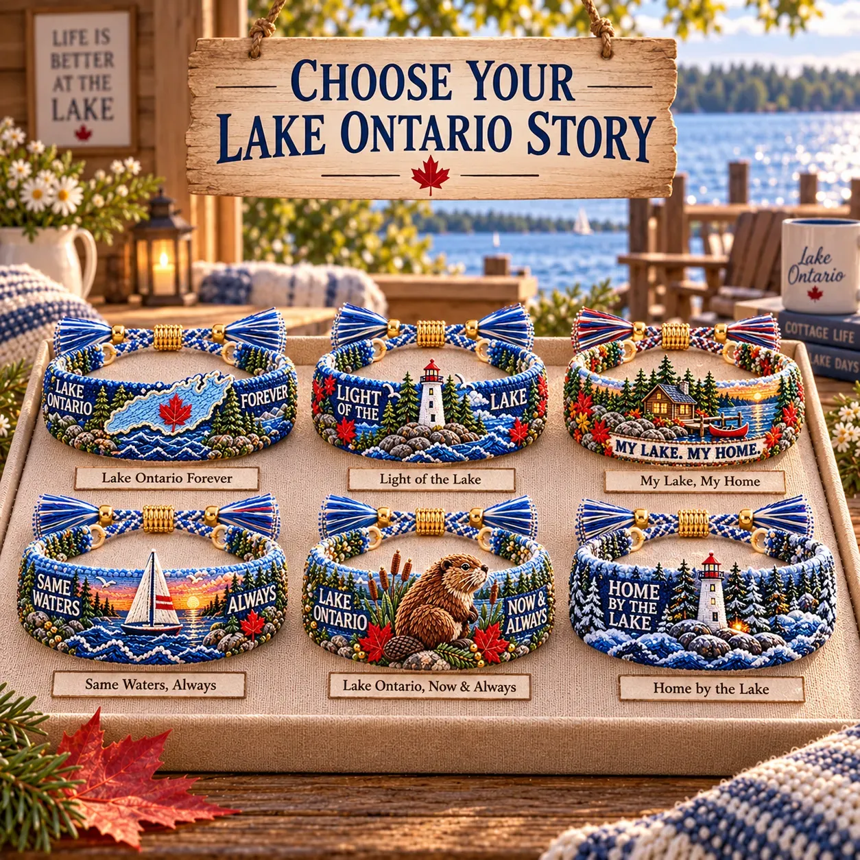 🌊 Lake Ontario Forever Embroidered Bracelet |Meaningful Message & Gift-Ready Keepsake Box 🍁
