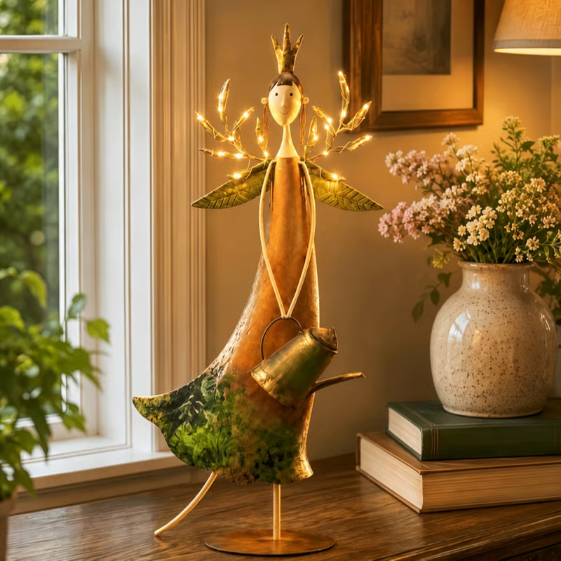 🧚‍♀️Vintage LED Garden Angel Statue 🍃 Rustic Metal Yard Decor