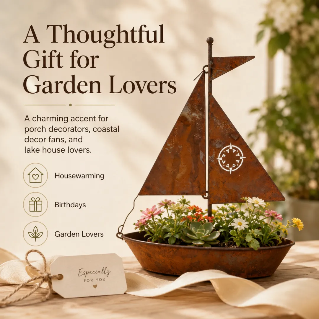 Rustic Sailboat Metal Planter