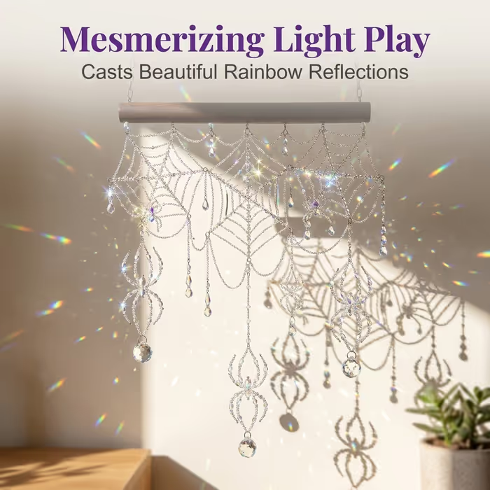 🕷️ Handmade 3D Crystal Spiderweb Suncatcher  Ready-to-Hang Window Decor