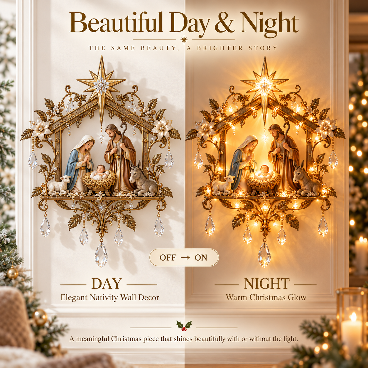 Bethlehem Nativity Glow day and night comparison