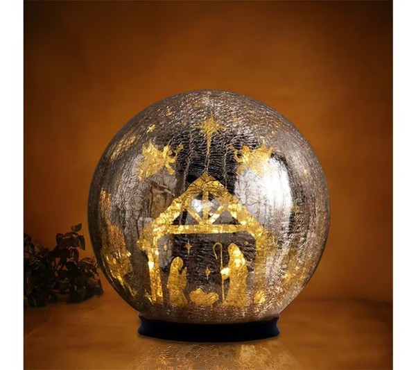 8 Inch Crackle Glass Light Ball | 360° Starry Scene LED Decorative Orb with 6/18 Hour Timer for Christmas Home Decoration