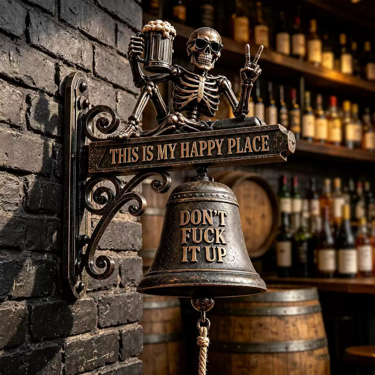 ⏳ Last Day 49% OFF – 💀🐎 Grim Reaper Horseman Wall Bell | “This Is My Happy Place” Gothic Skeleton Rider Bell with “Don’t Fuck It Up” Statement 🔔🖤
