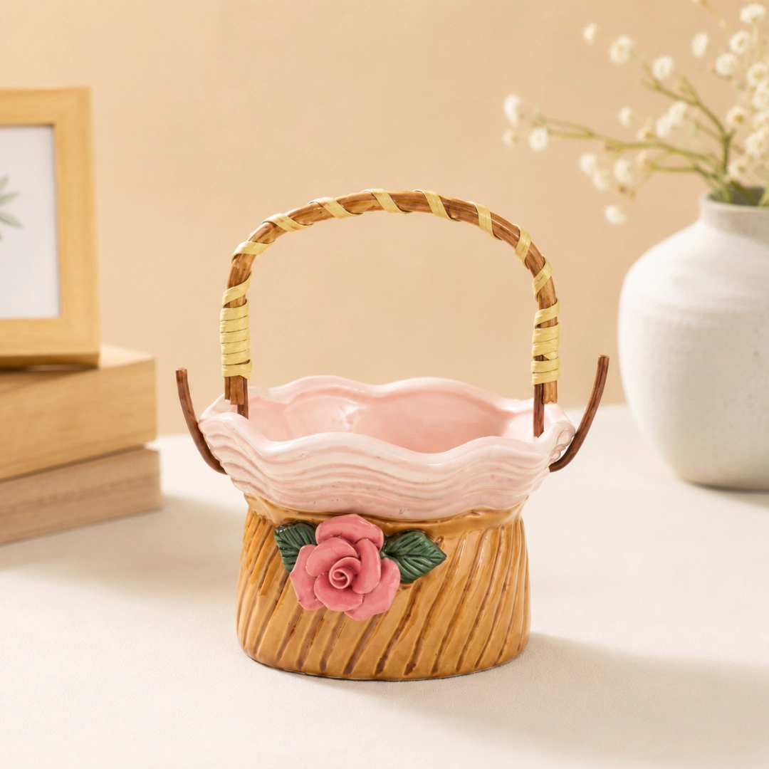Ceramic Flower Basket Planter – Decorative Handcrafted Indoor & Outdoor Pots
