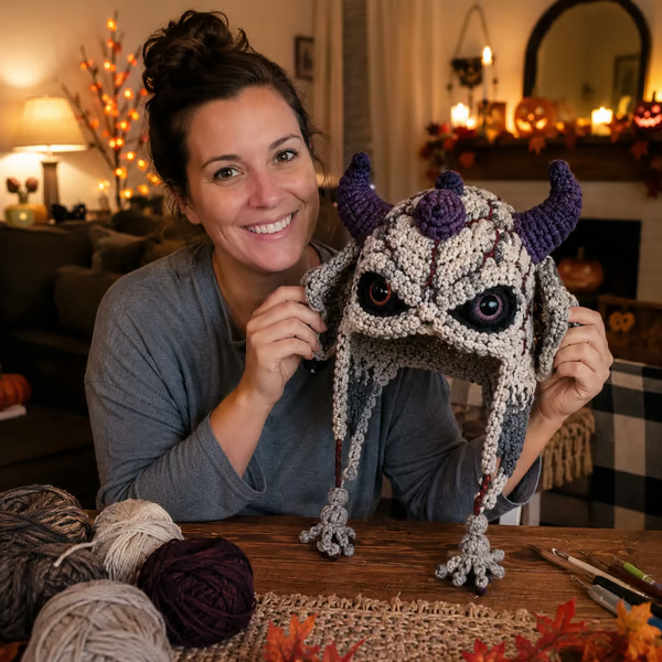 🔥 LAST DAY 49% OFF – 🎃 Halloween Monster Hood DIY Crochet Kit | Premium Soft Yarn Materials with Step-by-Step Guide DIY Handmade Wearable Character Hood 🧶🎭✨