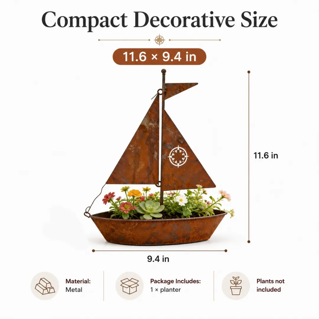 Rustic Sailboat Metal Planter