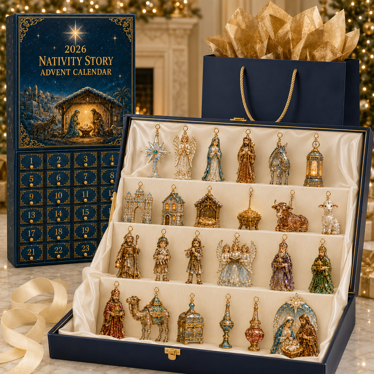 2026 Nativity Story Advent Calendar – 24-Day Christmas Countdown Ornament Set