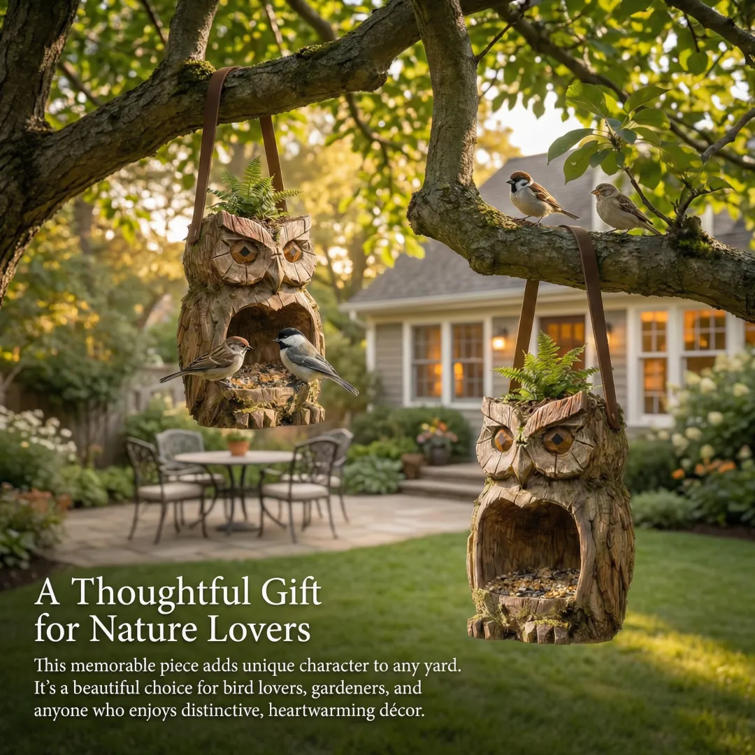 Woodland Owl Hanging Bird Feeder
