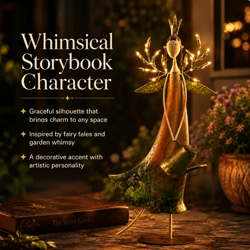 🧚‍♀️Vintage LED Garden Angel Statue 🍃 Rustic Metal Yard Decor