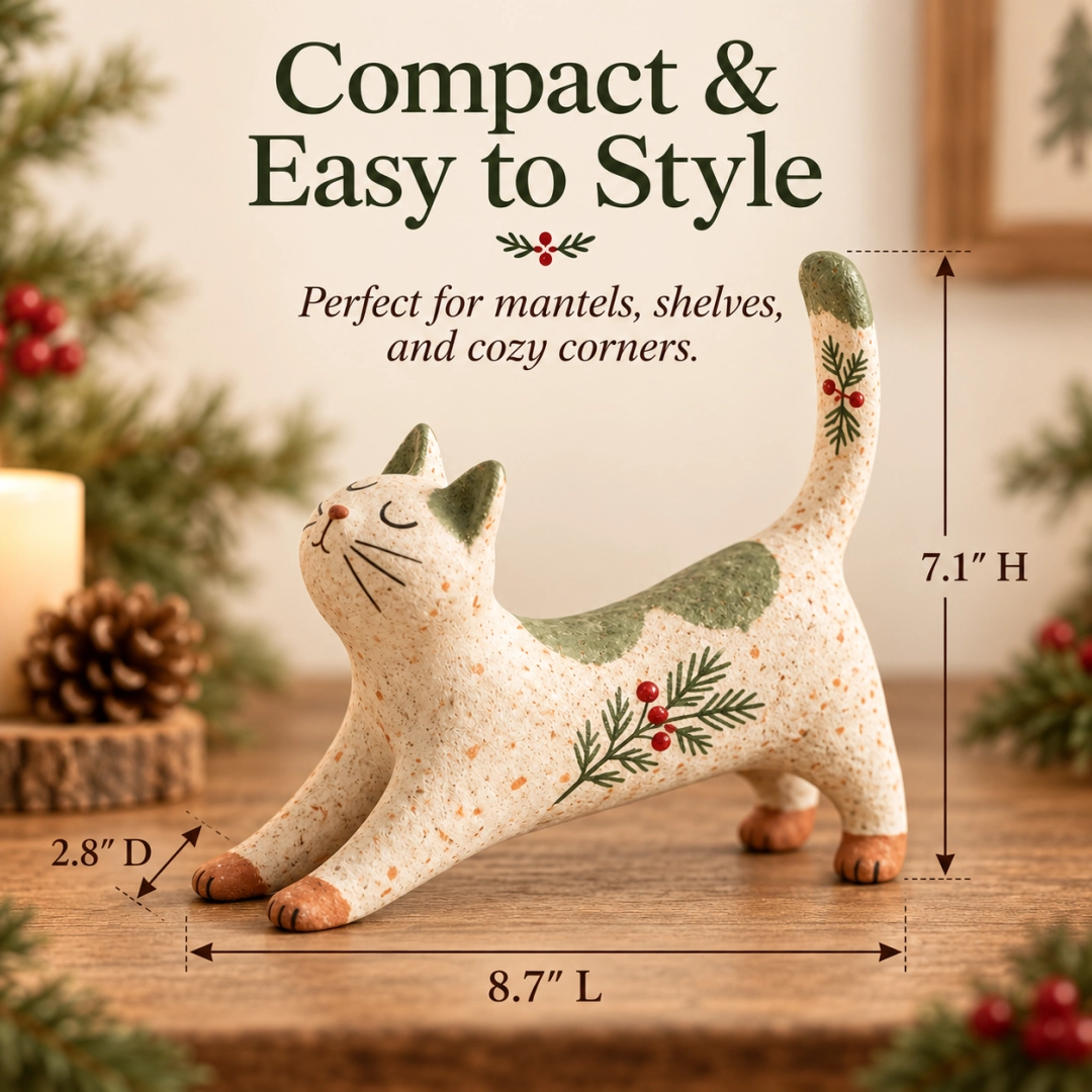 Woodland Christmas Cat Figurine