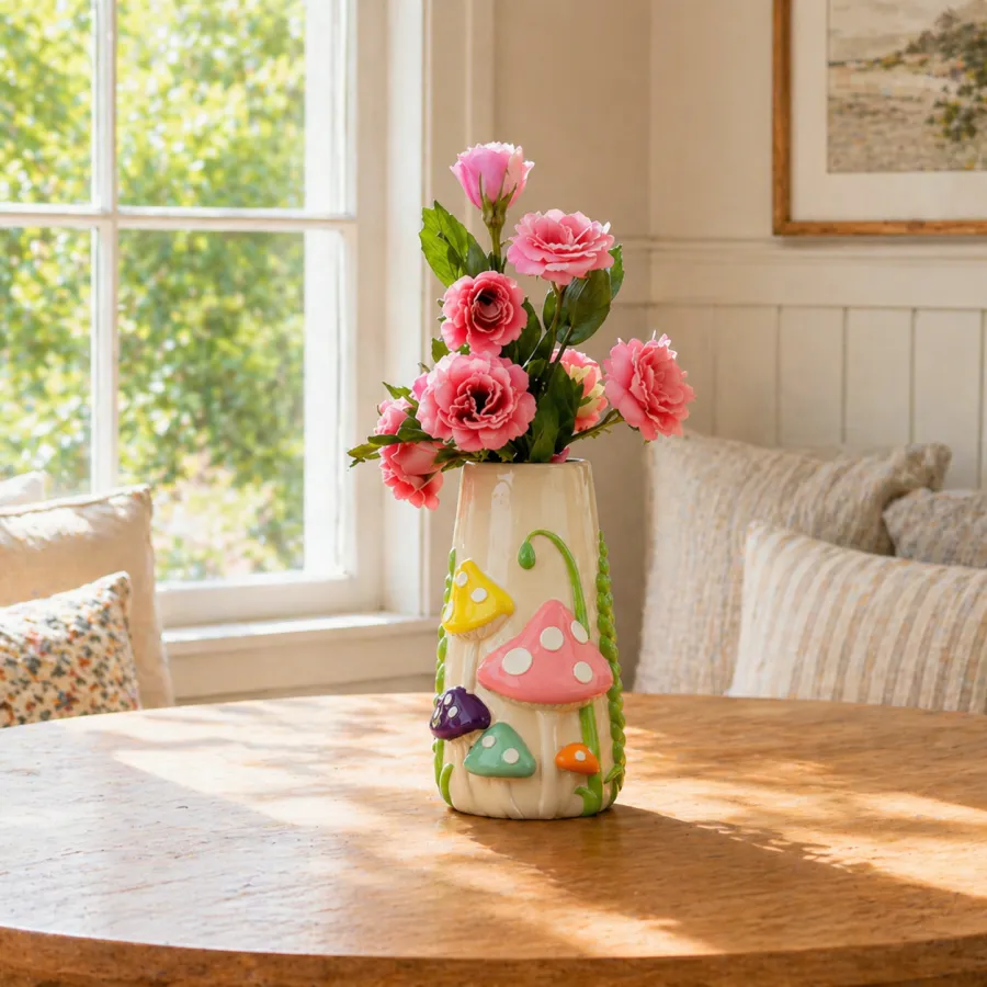 Mushroom Meadow Hand-Painted Vase Collection