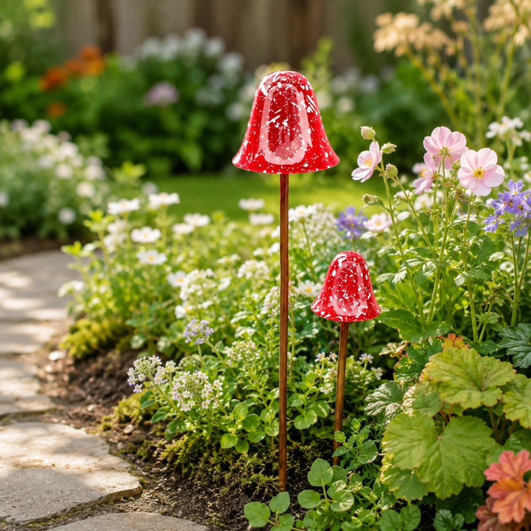 🍄Metal Mushroom Garden StakesMushroom--Whimsical Outdoor Fairy Garden Décor