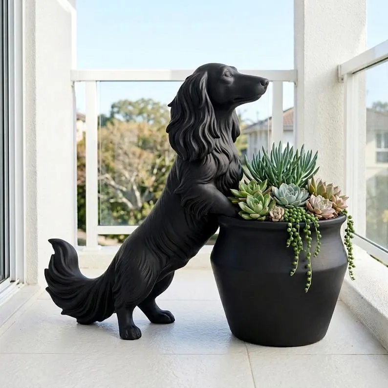 Long Haired Dachshund Planter Pot