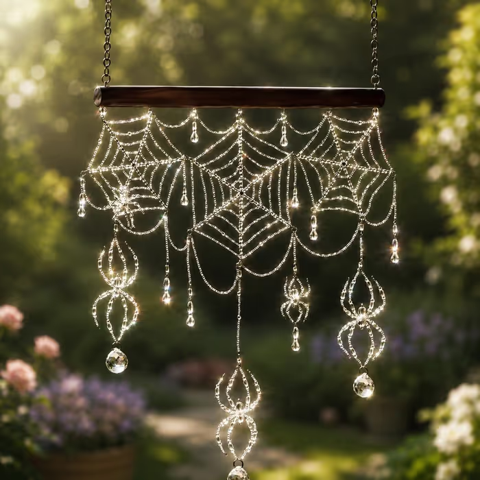🕷️ Handmade 3D Crystal Spiderweb Suncatcher  Ready-to-Hang Window Decor