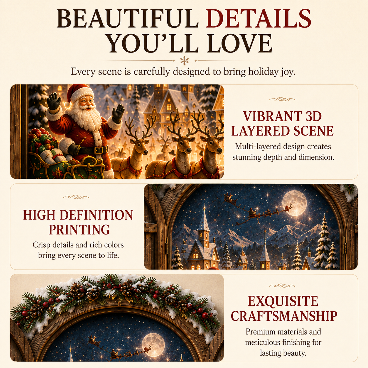 Santa Secret Window Light detailed Christmas design