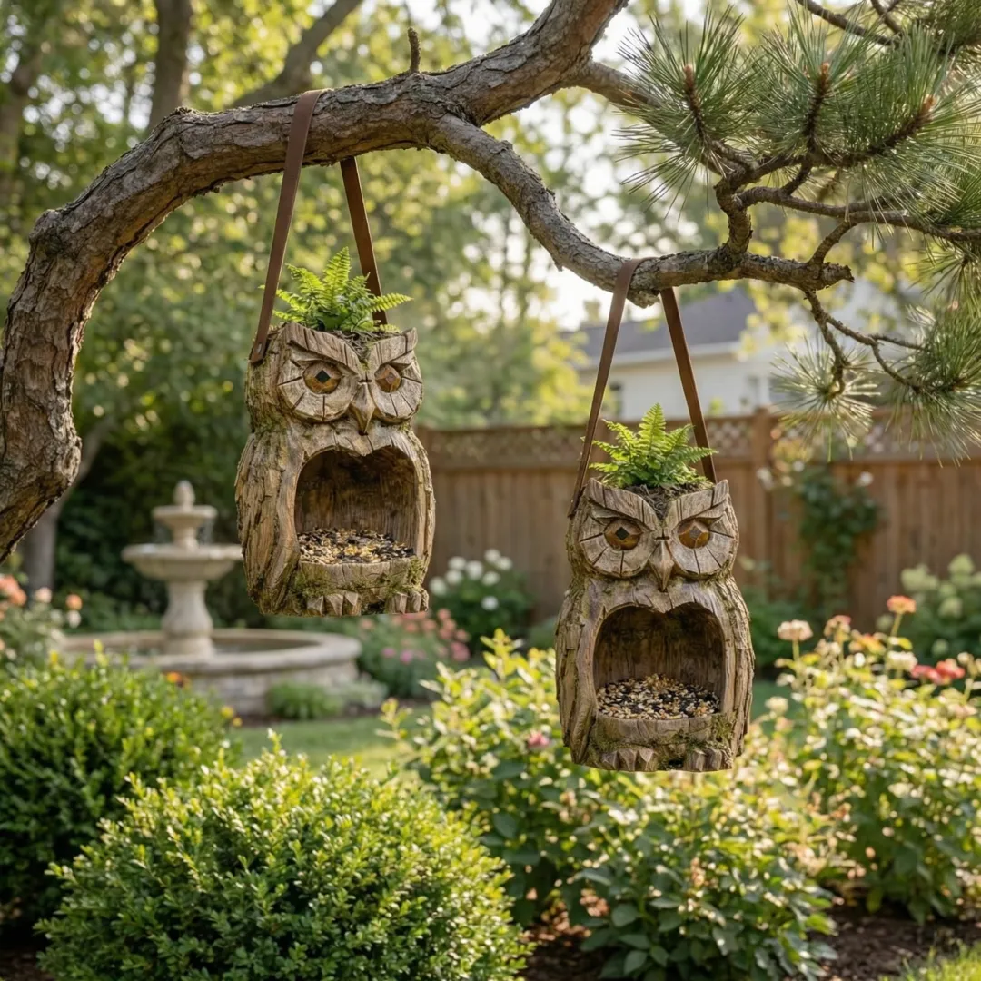 Woodland Owl Hanging Bird Feeder