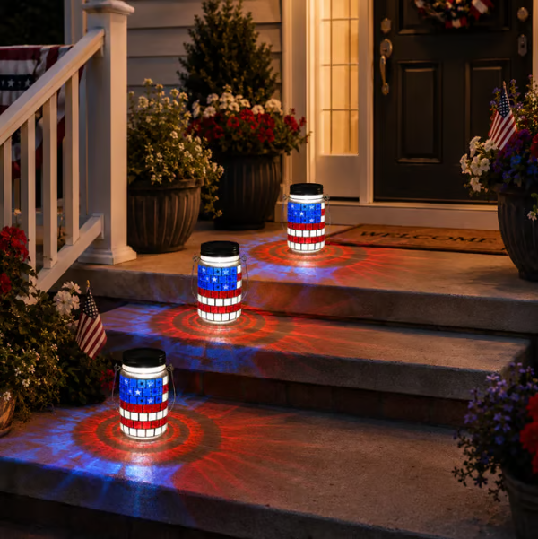 4th of July Solar Patriotic Mason Jar Lantern